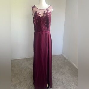 Oleg Cassini Burgundy Lace Illusion Evening Dress Women’s Size 20 Formal Gala